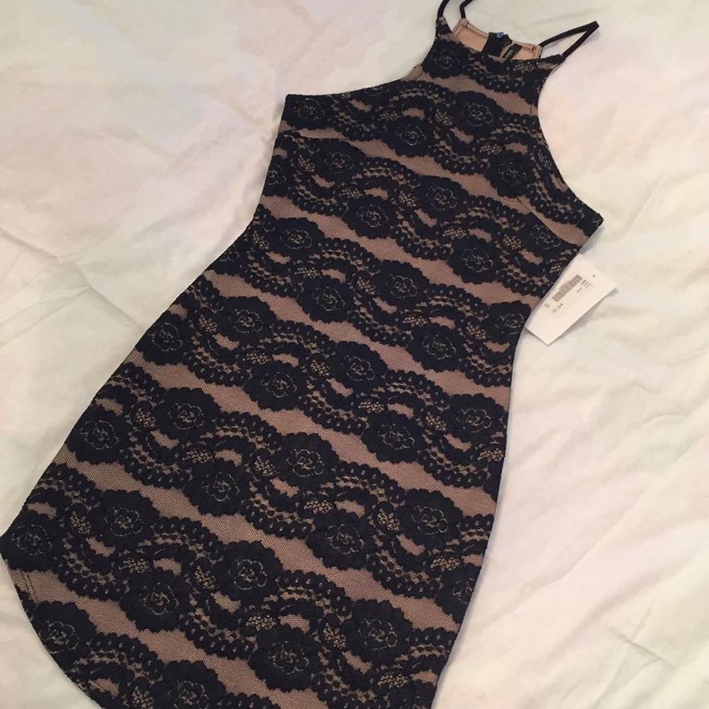 Blanc navy lace overlay dress